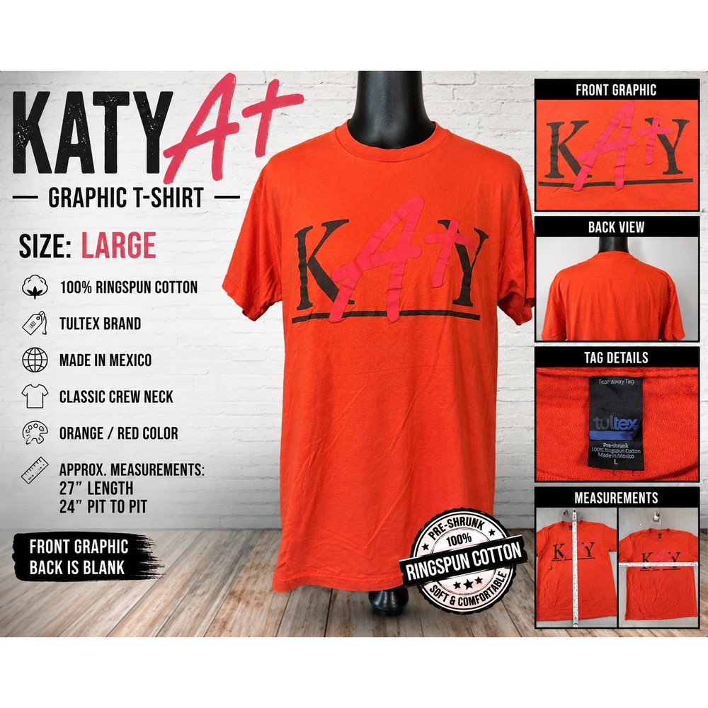 Tultex Katy A+ Graphic T-Shirt Orange Red Ringspun Cotton Mens Large